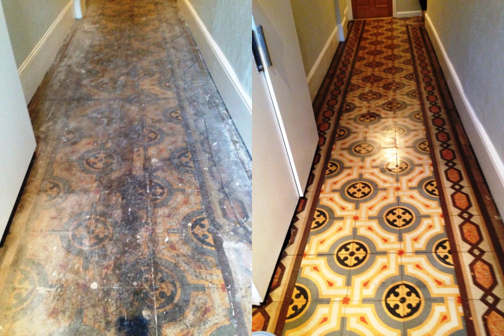 Old Encaustic Floor Fulham Before and after Restoration 5
