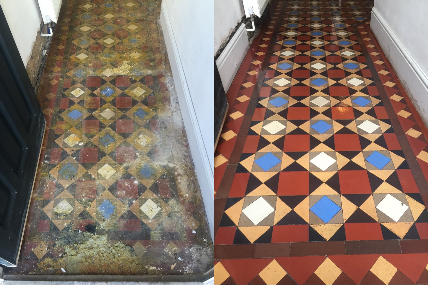 Victorian Tiled Hallway Before and After Restoration Fulham