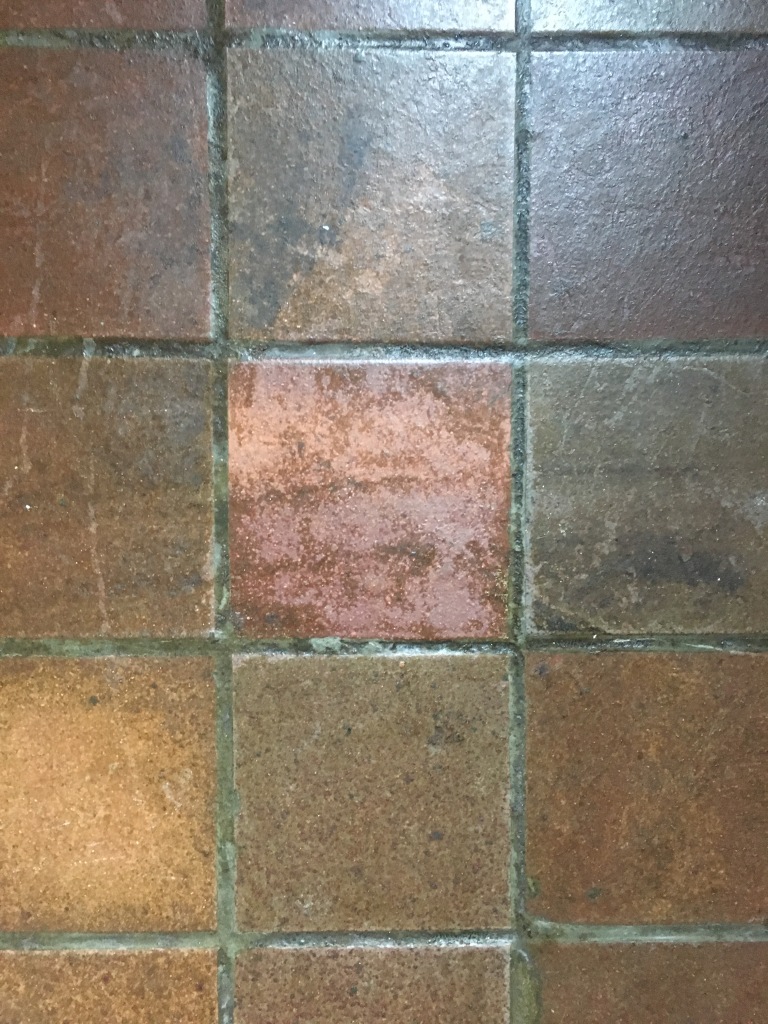 Quarry Tiled Floor Before Renovation in Outwood Close Up