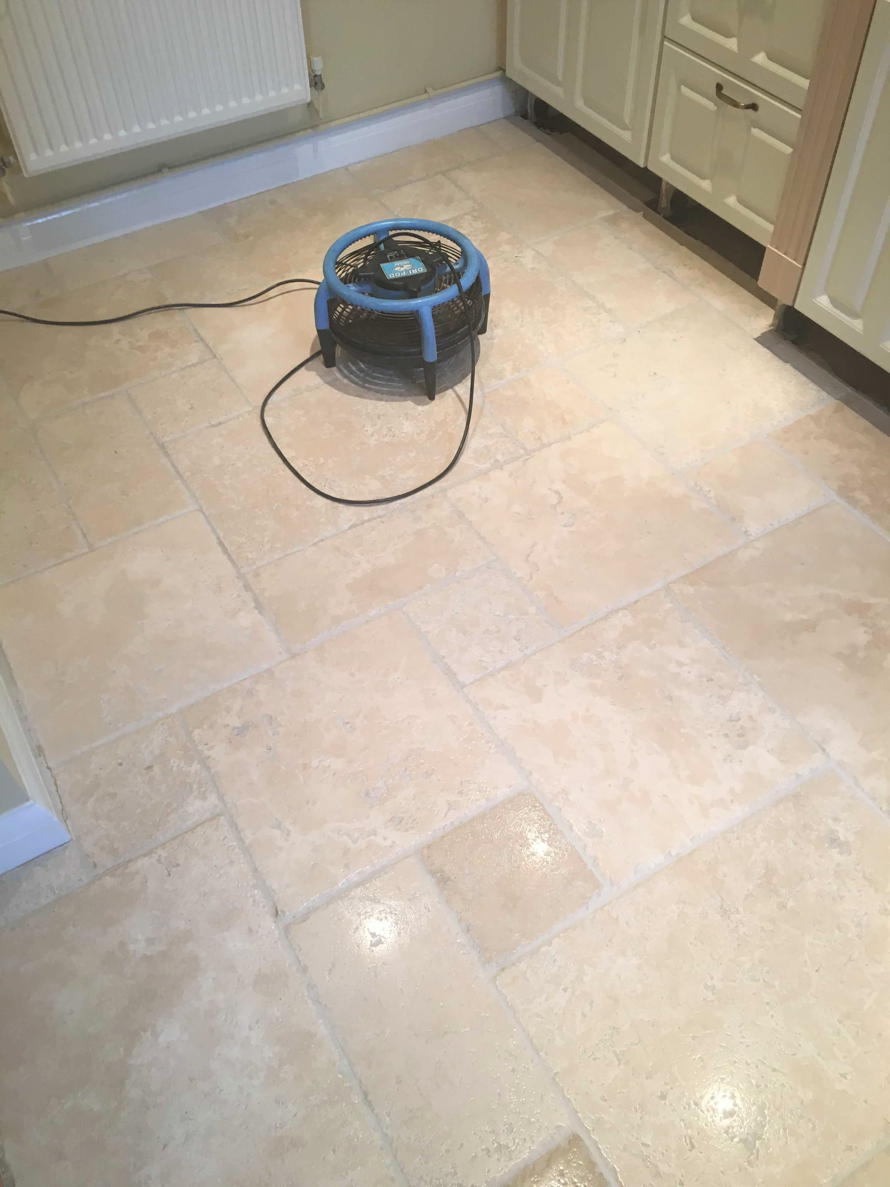 Tumbled Travertine Kitchen Floor After Cleaning Godstone