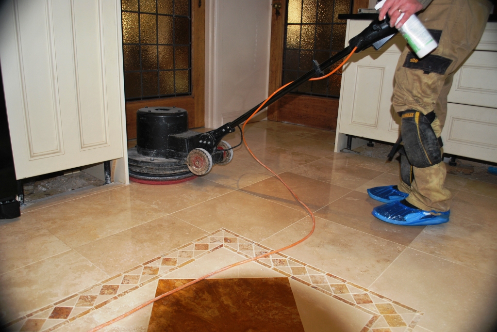 Pitted Travertine Floor During Shine Powder Polishing Limpsfield Chart