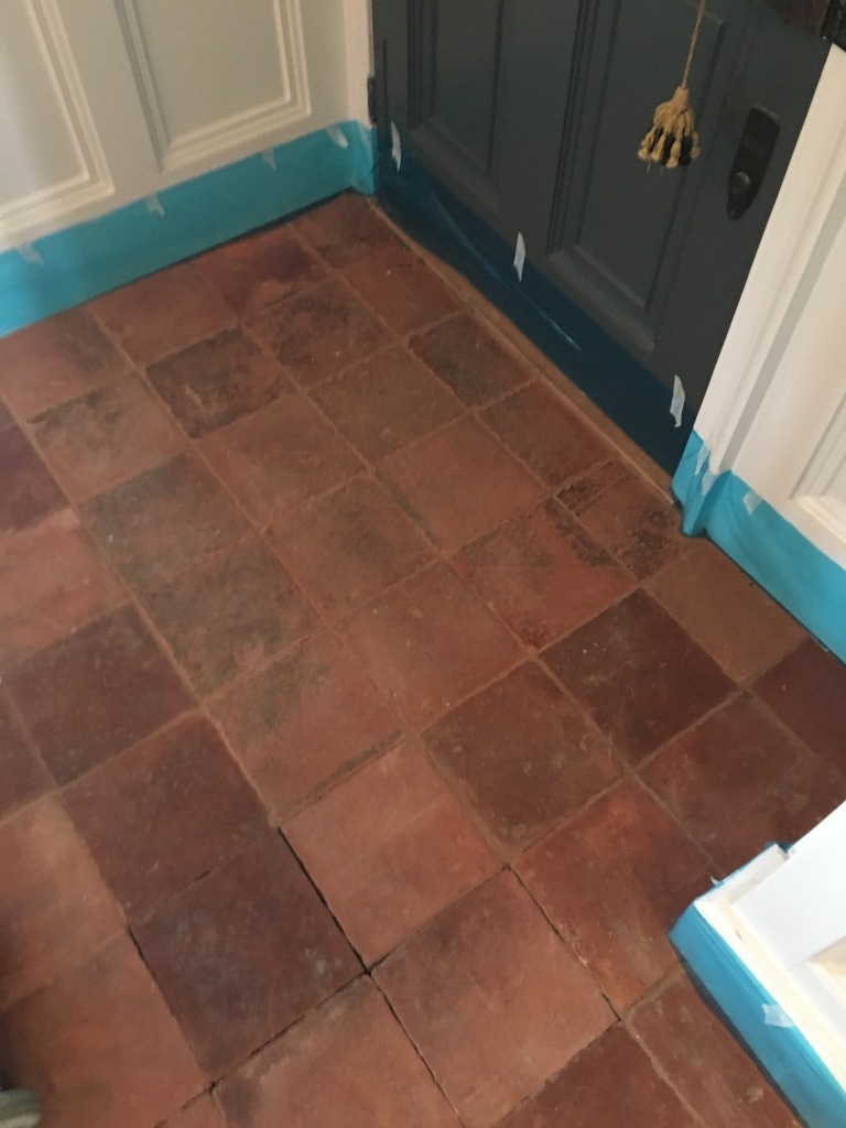 Clay Pamment Tiled Hallway Before Cleaning Lingfield Surrey