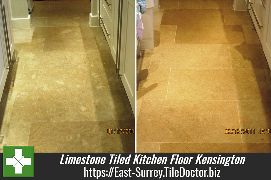 Limestone Tiled Kitchen floor in Kensington