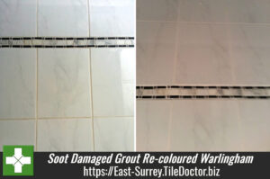 Soot damaged Grout cleaned and re-coloured in Warlingham