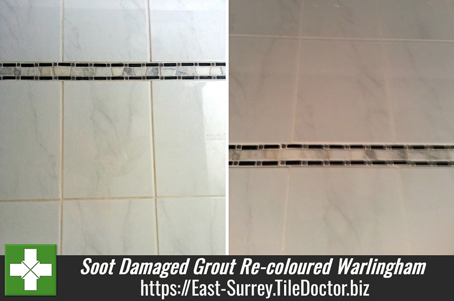 Soot damaged Grout cleaned and re-coloured in Warlingham