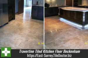 Travertine Tiled Kitchen floor in Beckenham