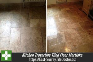 Kitchen Travertine Tiled floor cleaning in Mortlake