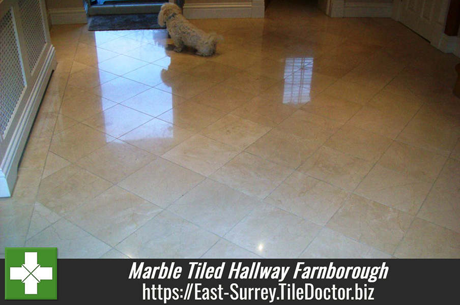 Marble Tiled Hallway Cleaned and Polished in Farnborough