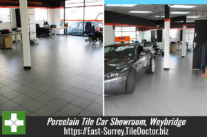 Porcelain tile cleaning in a Car Showroom, Weybridge