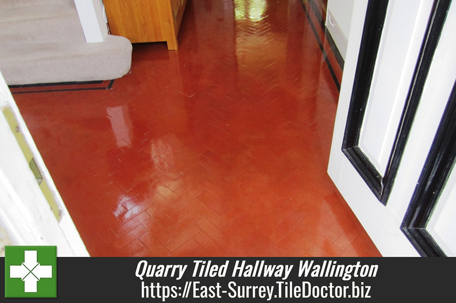 Quarry Tiled Hallway Floor Cleaned and Sealed in Wallington