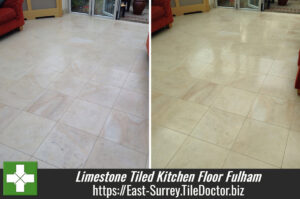 Limestone Tiled Kitchen Floor Cleaned and Polished in Fulham