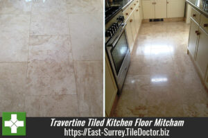 Travertine Tiled Kitchen floor in Mitcham