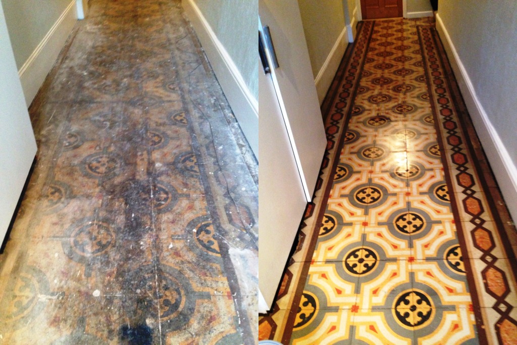 Old Encaustic Floor Fulham Before and after Restoration