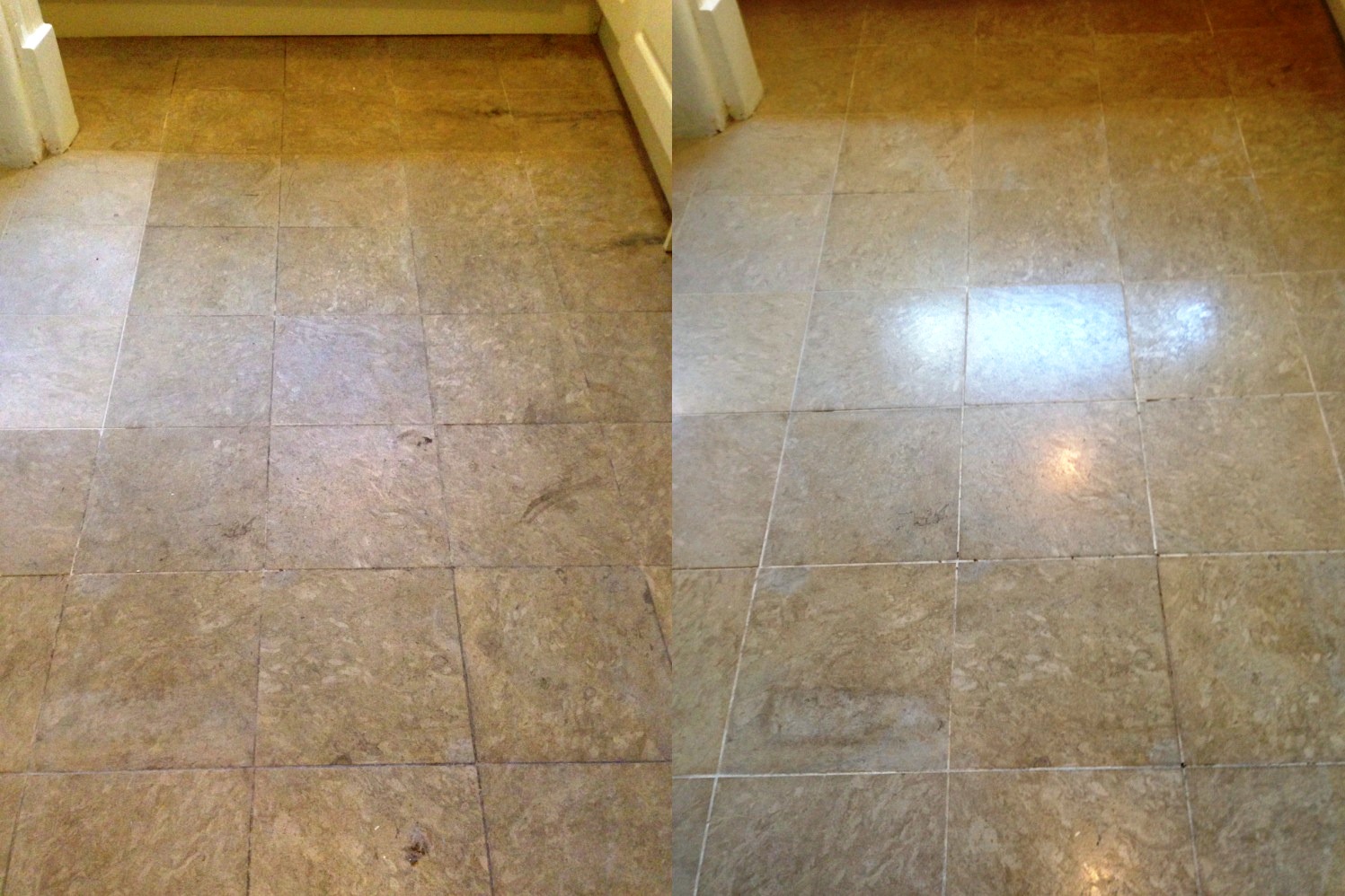 Limestone Tiled Floor Kensington Before and After Cleaning