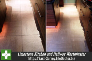 Limestone Kitchen and Hallway floor Cleaned and Sealed in Westminster