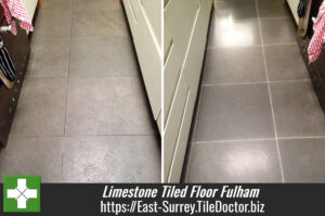 Limestone Tiled Floor Cleaned and Polished in Fulham