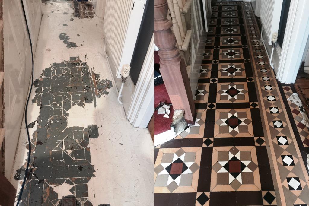 Restoring a Painted Victorian Tiled Hallway Cleaning and