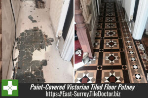 Victorian Tiled Floor Covered by Paint Restored to New in Putney