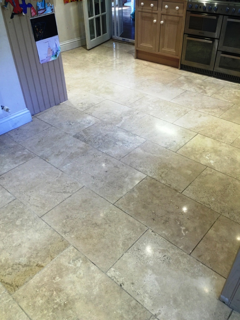 Travertine Kitchen Floor After Sealing Sanderstead 094511 