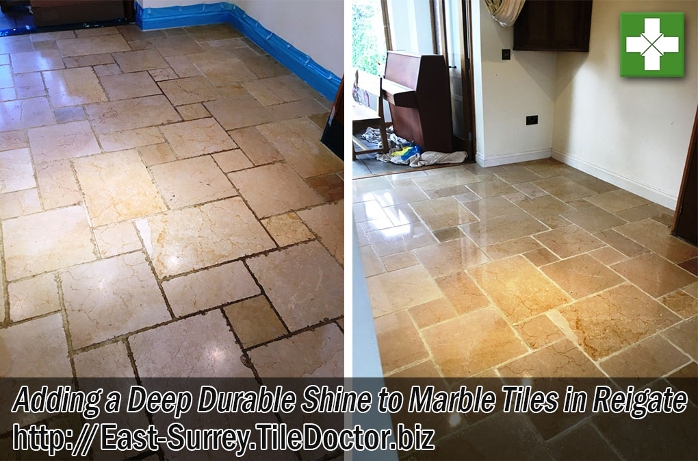 Marble Tiled Floor Before After Polishing Reigate East Surrey