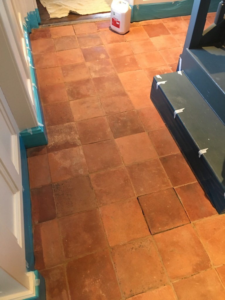 Clay Pamment Tiled Hallway Before Cleaning Lingfield Surrey