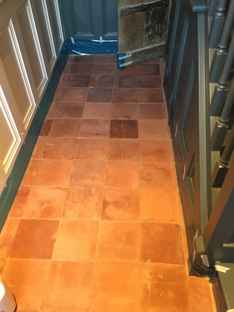 Clay Pamment Tiled Hallway Before Cleaning Lingfield Surrey