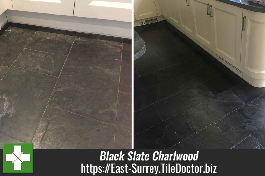 Black Slate Tiled Floor Before After Renovation Charlwood
