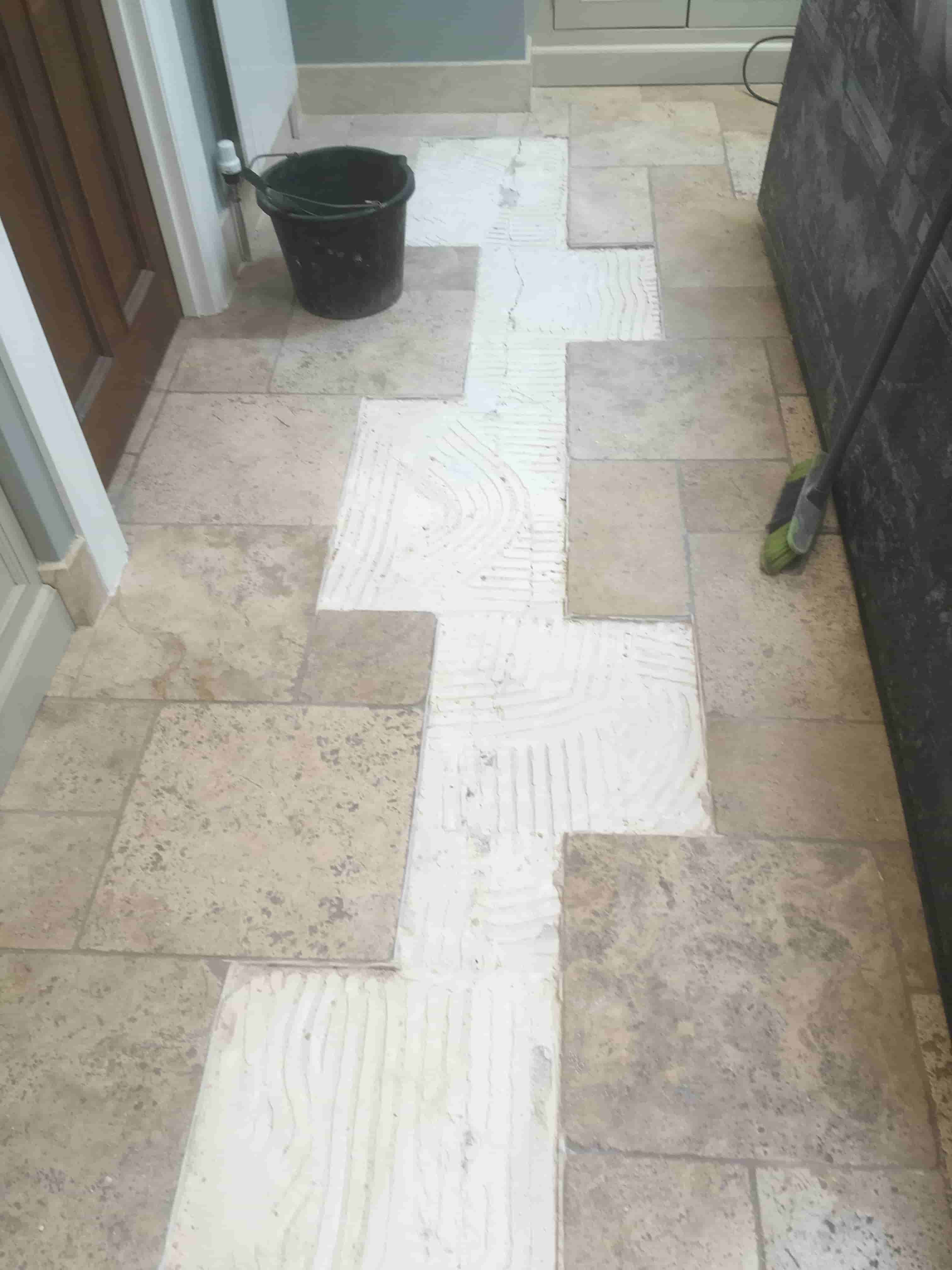 Cracked Travertine Tiled Kitchen Floor During Repair Redhill